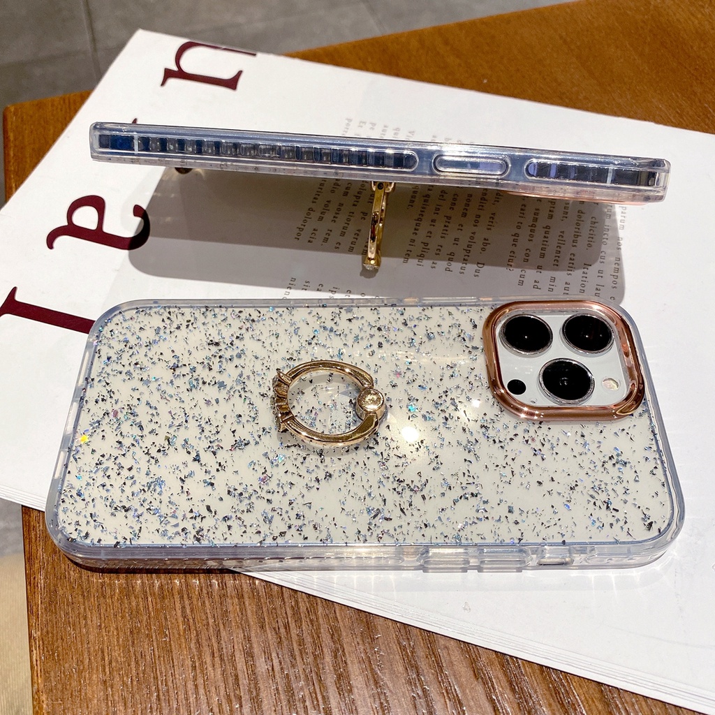 Case Epoxy Glitter Dengan Ring Holder Untuk iPhone 13 Pro Max 12 Pro Max 12 11Pro XS Max 13 11 XR X