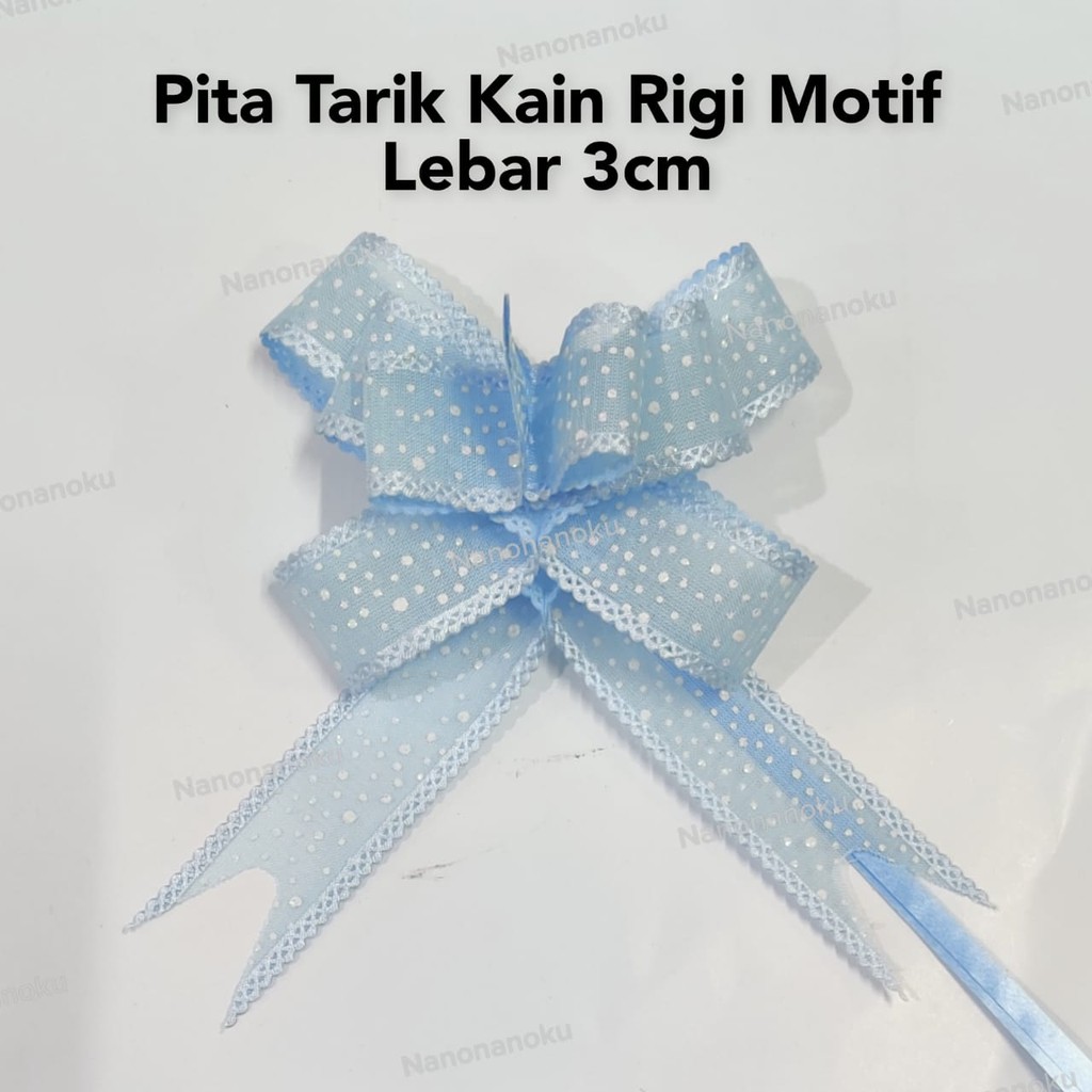 [10 pcs/warna] Pita Tarik 30 mm Tengah Bintik, Bunga Rigi Pita Serut