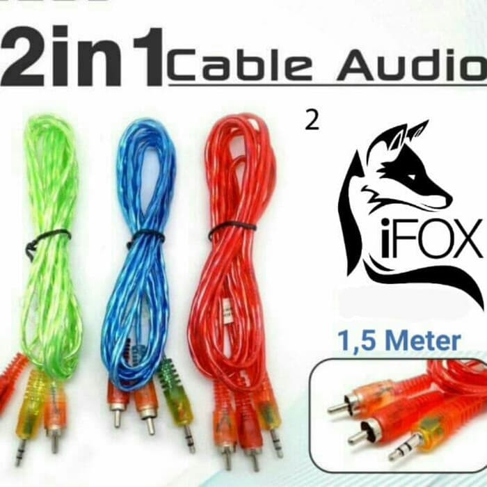 Kabel Aux 2 in 1 Jack Audio 150 cm RCA 2IN1 To Mini Stereo Male 3.5mm