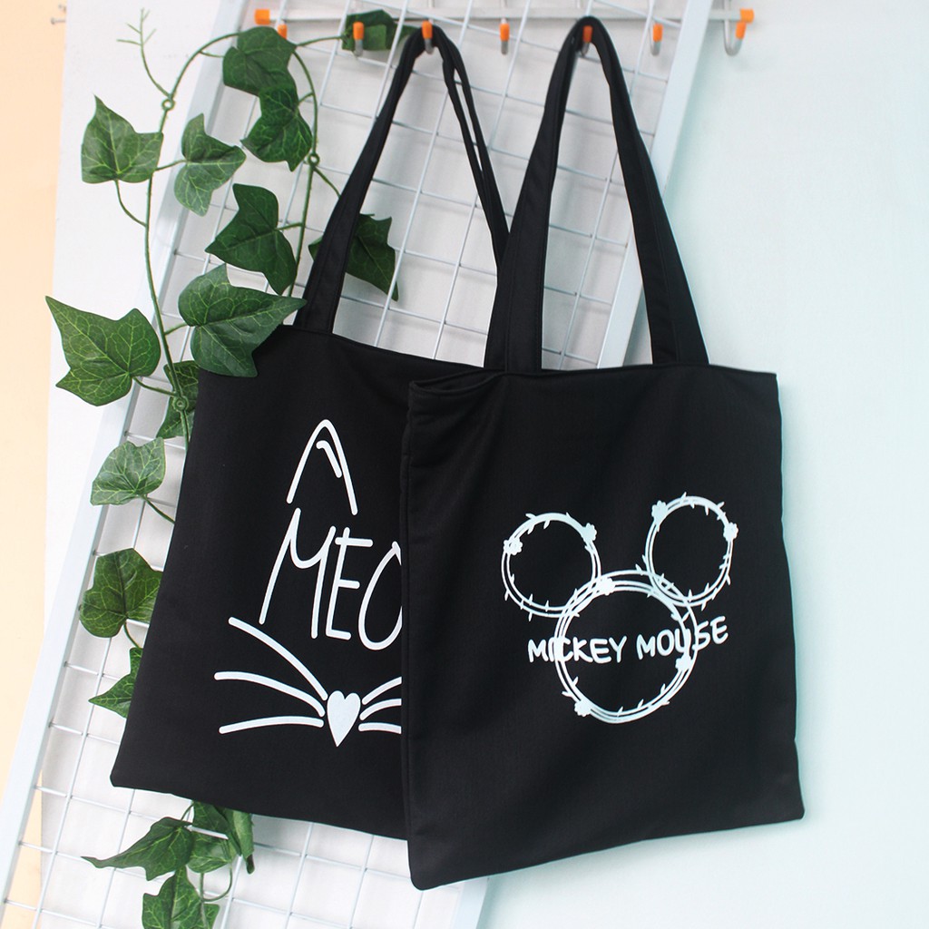 Totebag Kanvas Tebal Pakai Resleting Tas Tote Wanita Murah Gambar Sablon Tote Bag Cewek Motif Lucu