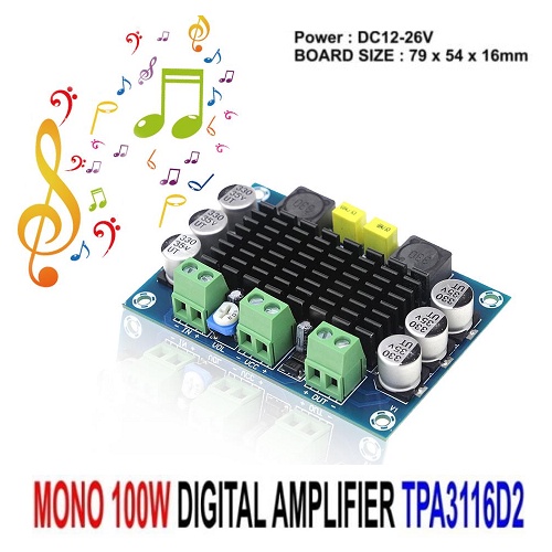 Digital Audio Power Amplifier 100W Mono DC12-26V TPA3116D2 Board  Class D Power Amplifier Mono 100W