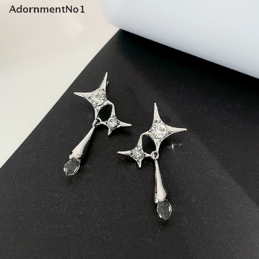 (AdornmentNo1) Anting Gantung Panjang Kait Motif Geometri Aksen Berlian Imitasi + Rumbai Untuk Perhiasan Wanita