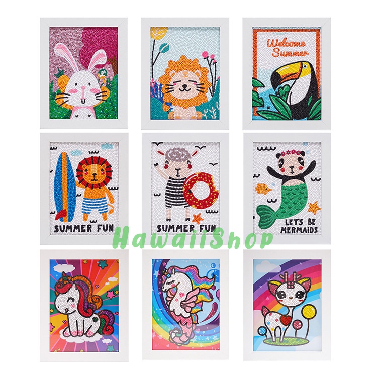 5D Diamond Painting DIY Kids Craft lukisan kristal FREE Frame - SUMMER ANIMALS