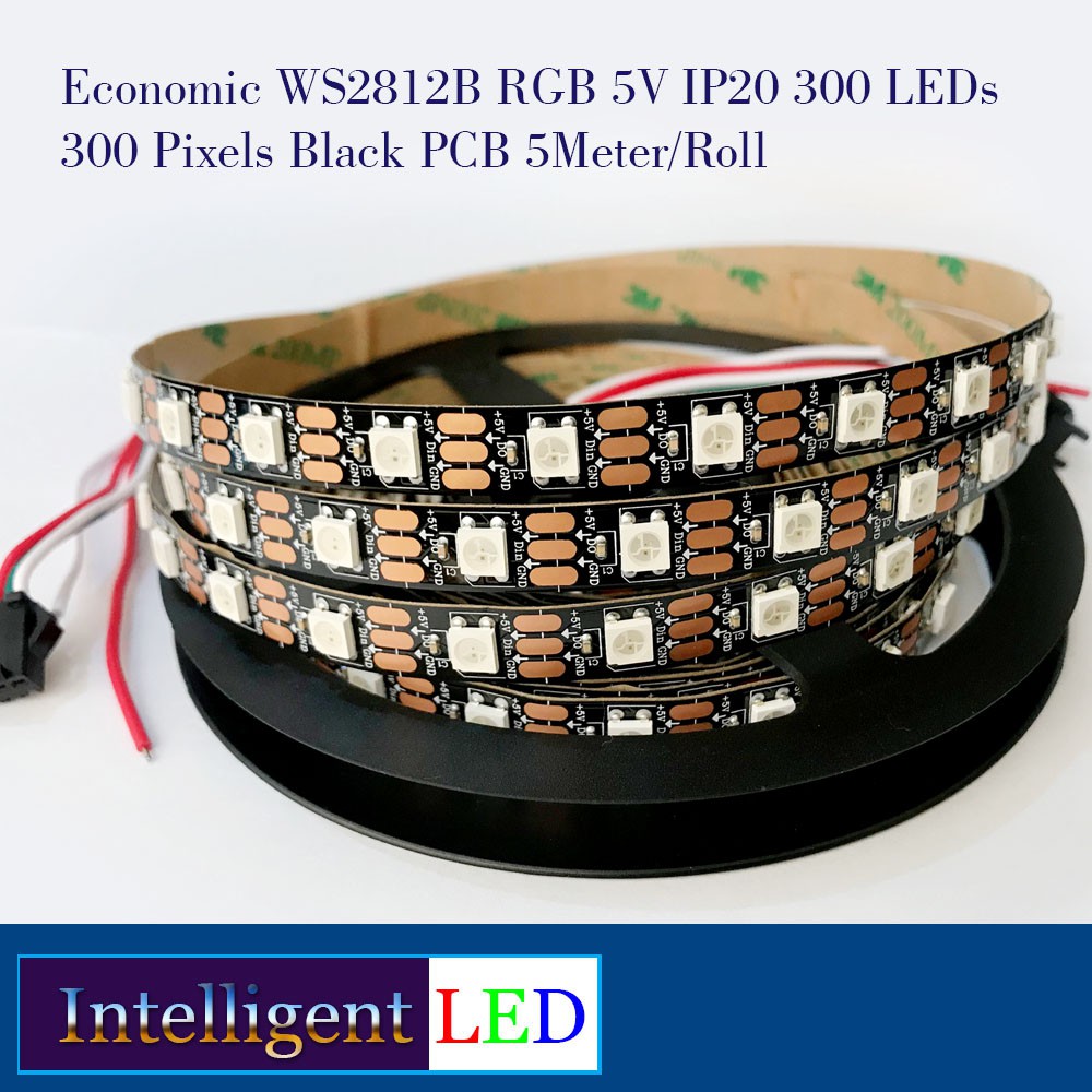 Economic WS2812B RGB 5V IP20 300 LEDs 300 Pixels Black PCB 5Meter/Roll