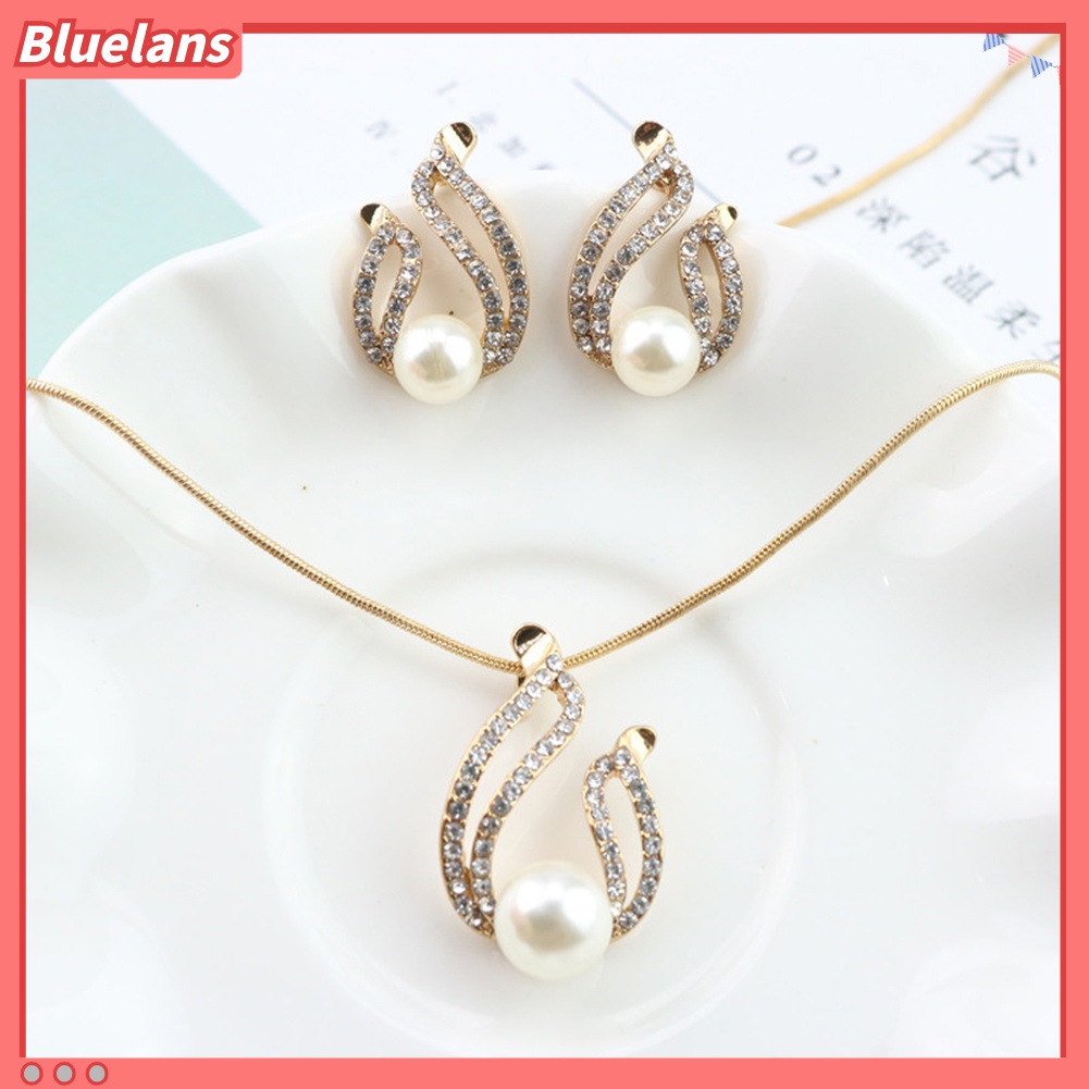 Bluelans Faux Pearl Water Drop Charm Pendant Earrings Necklace Socialite Lady Jewelry Set