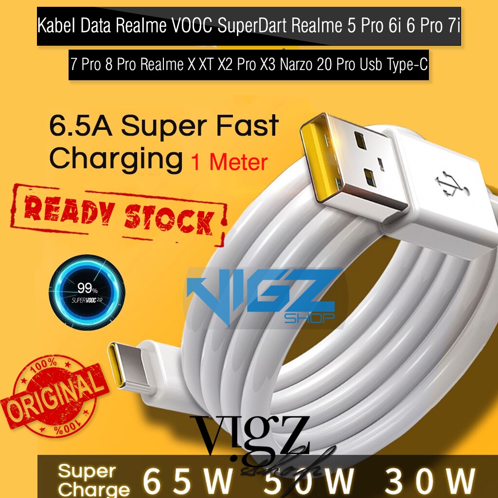 Kabel Data Realme SuperVOOC SuperDart Realme 6 6 Pro 7i 7 Pro 8 Pro 9 9 Pro 9 Pro+ 10 10 Pro C53 C55 X XT X2 Pro X3 Narzo 50 5G Usb Type-C Original