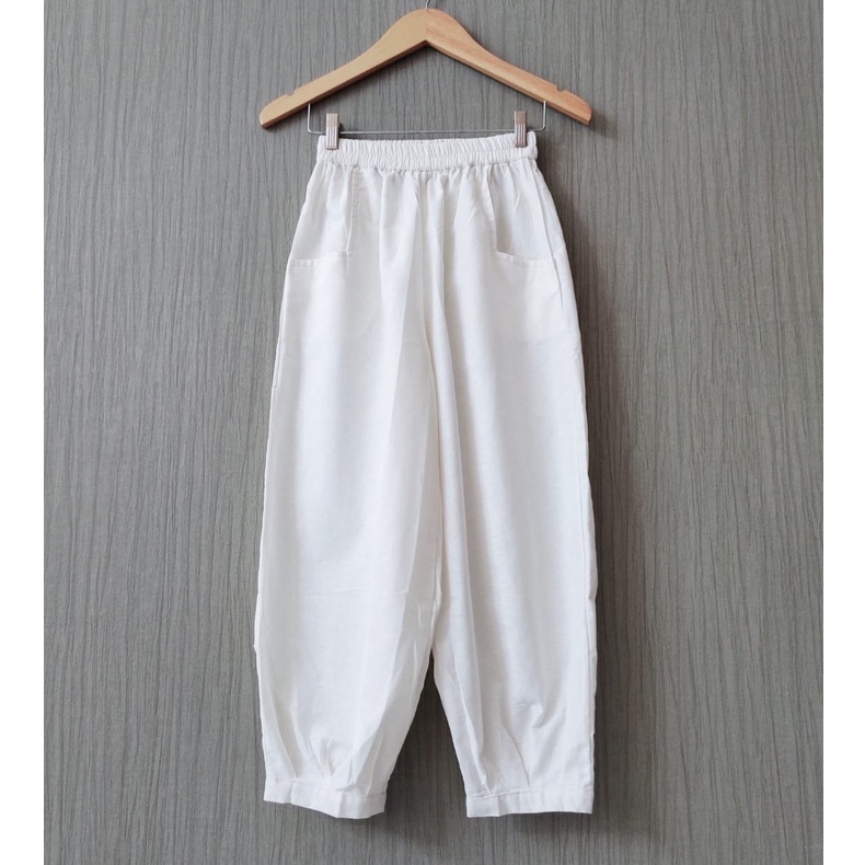 CoD- Hinata Pants- Celana Santai 7/9- Celana Kulot Wanita- Celana Baggy Rami Premium- Celana Panjang-Broken white