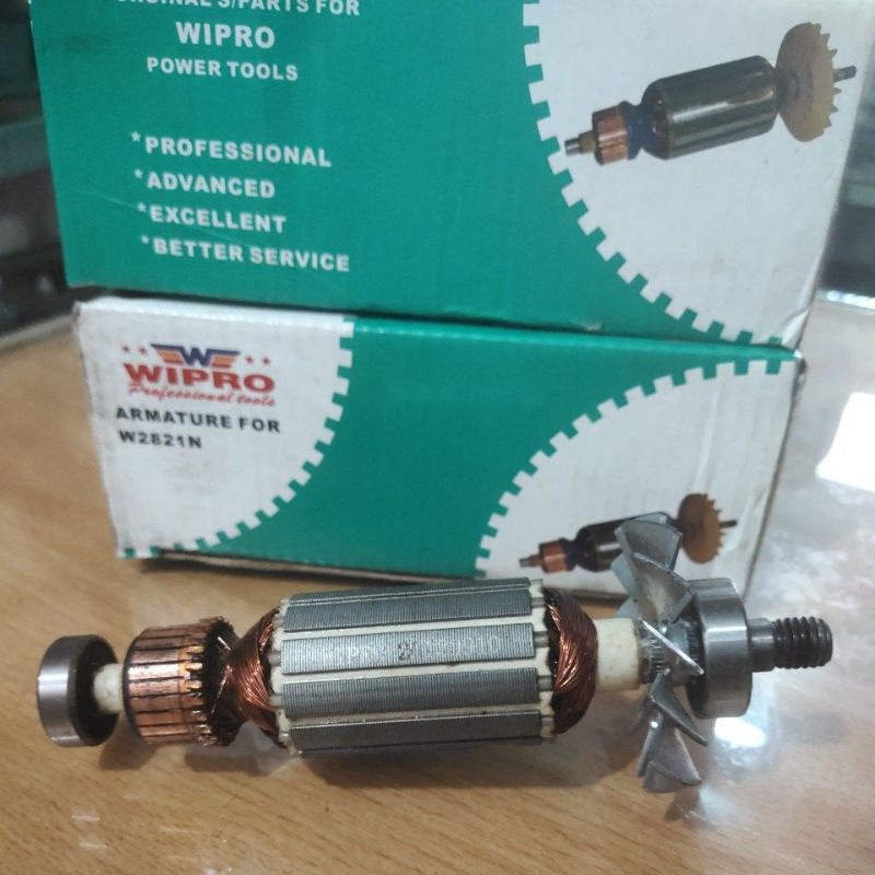 1 Paket Angker W 2821N WIPRO ➕ 2 Bearings Depan Belakang | Armature / Rotor mesin Tangan Electric Pl