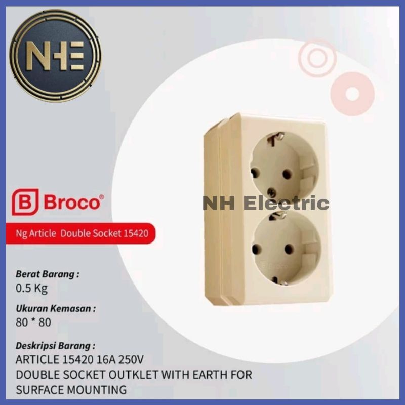 Stop Kontak Terminal 2 Lubang 15420 Broco Double Socket Outlet With Earth Broco