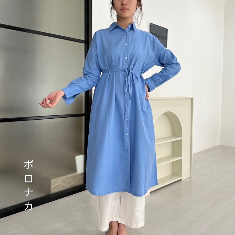 PORONAKA - ICHIKA Linen Longsleeve Simple Dress