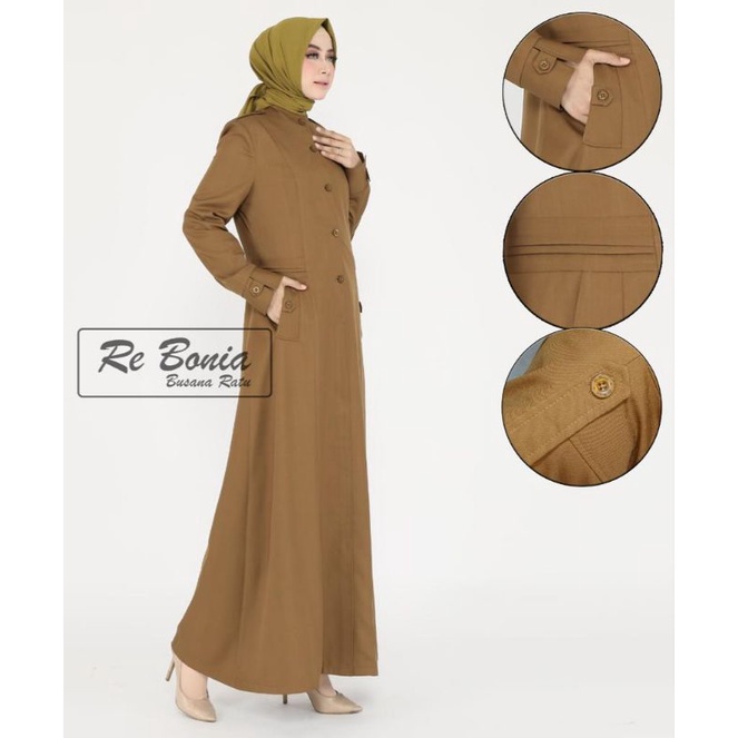 baju dinas gamis khaki tua pns pemda / baju pemda gamis / gamis dinas pemda / gamis asn terbaru