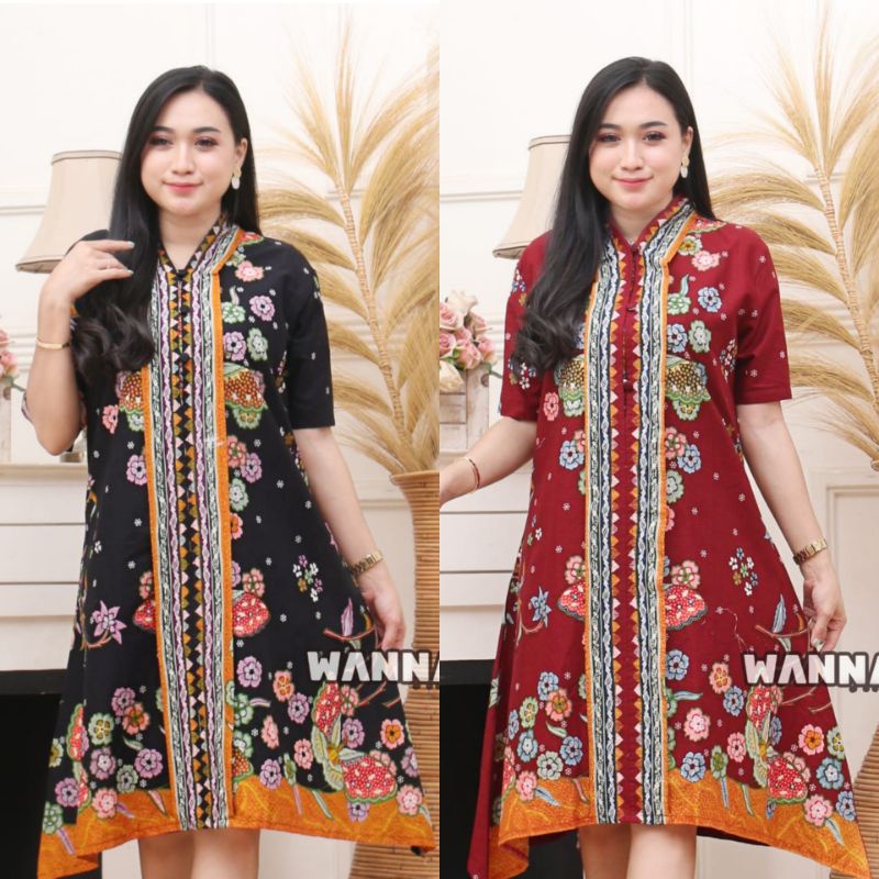 DRESS BATIK LENGAN PENDEK MODERN / DRESS BATIK BUNGA KUPU EXCLUSIVE 2022