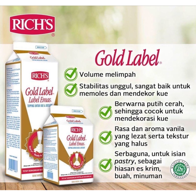 

Rich's Rich Gold Label Whipping Cream Non Dairy 907 gram