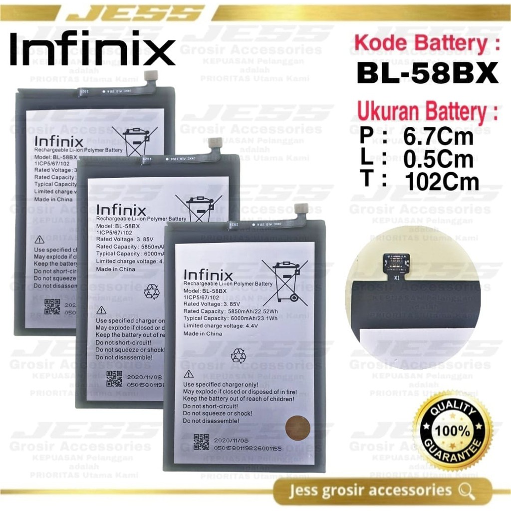 Baterai Original Infinix Hot 9 Play Hot9 Play X680 X680b , Hot 10s Hot10s X689 X689B BL-58BX BL58BX