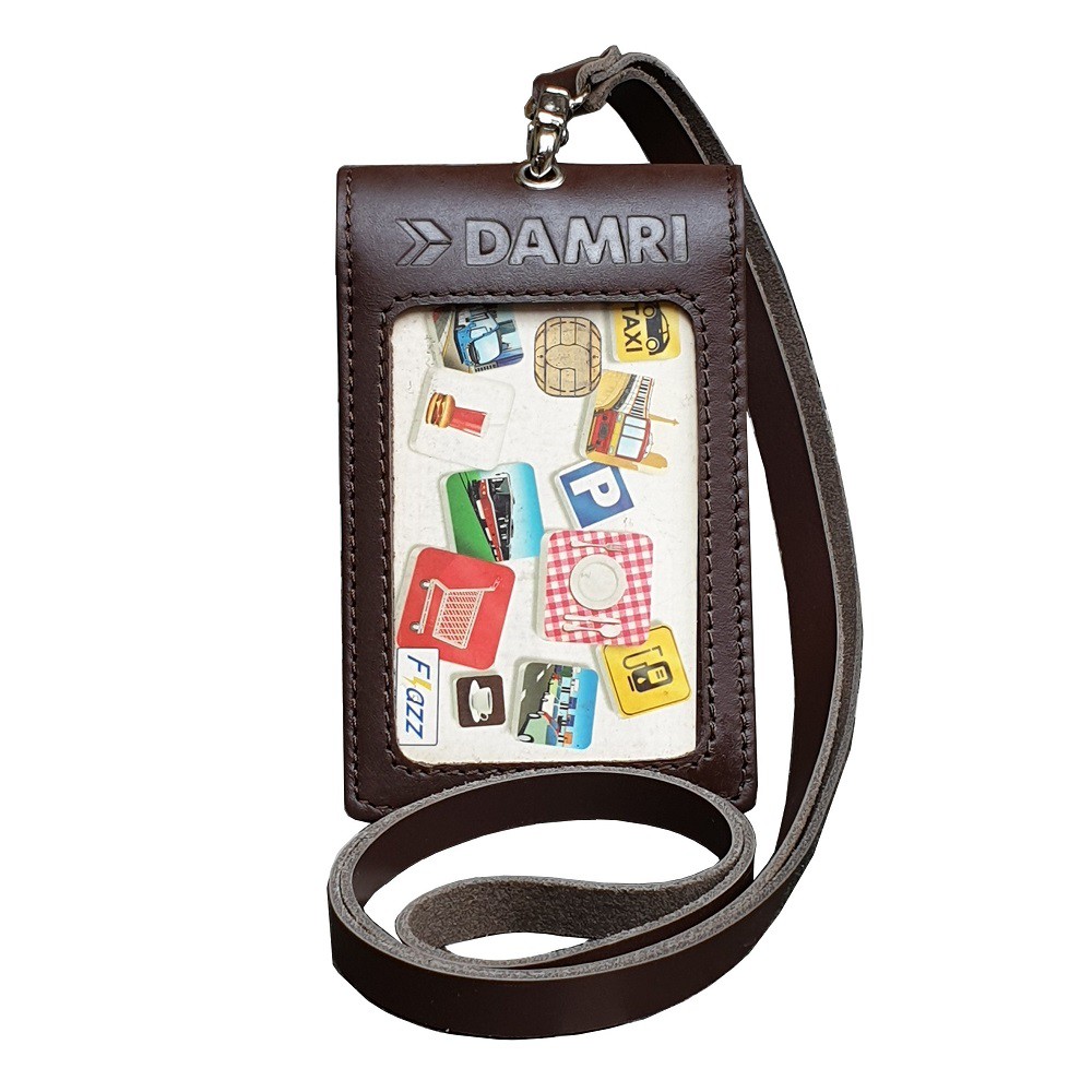 

Leather Castle Id Card Name Tag Holder Kulit Logo Emboss Damri Plus Tali ID Coklat Tua