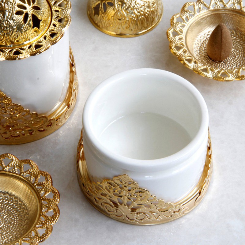 1pc Pembakar Dupa Desain Golden Eastern Middle Bahan Keramik Besi Tempa