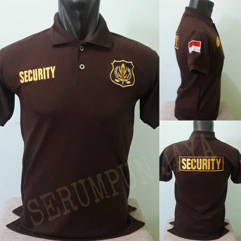 KAOS SECURITY COKLAT LOGO KUNING - KAOS KERAH SECURITY COKLAT FULL BORDIR