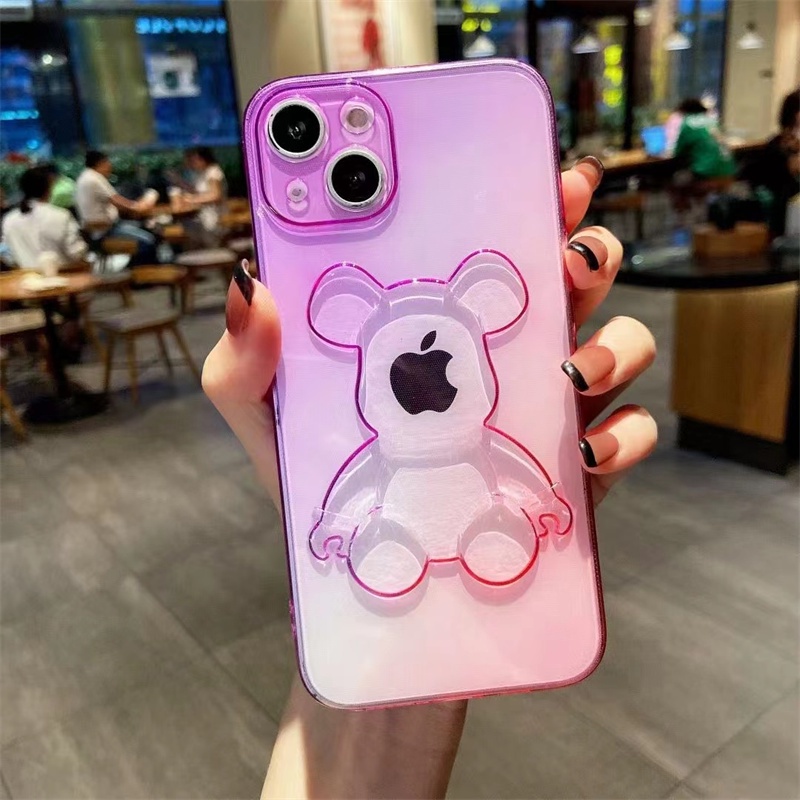 Soft Case Pelindung Motif Beruang Warna Gradasi Transparan Anti Jatuh Untuk Iphone 13 12 11 Pro Max Xs Max Xr 7 8 Plus Se2020