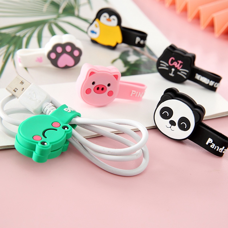 Winder Organizer Kabel Headphone Magnetik Motif Kartun Lucu Bahan Silikonkulit PU