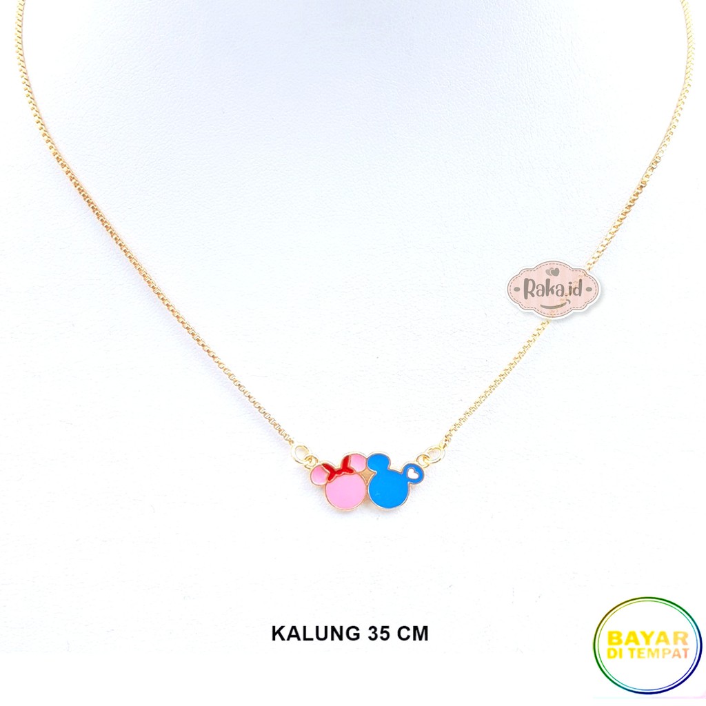 Kalung Anak Mickey Minnie Biru Pink Perhiasan Cantik Anak Lapis Emas 18k 634