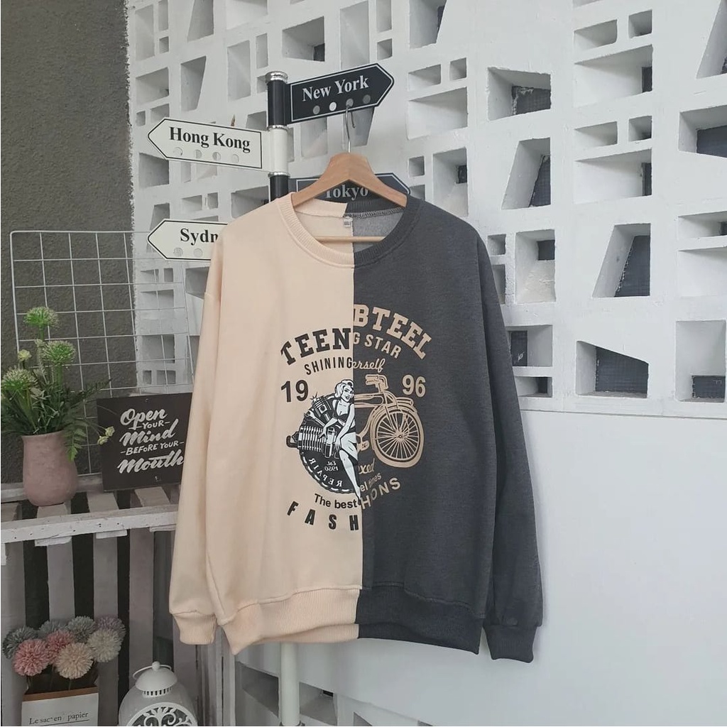 TEEN SHING OBLONG SWEATER CREWNECK OVERSIZE WANITA - SWEATER OVERSIZE