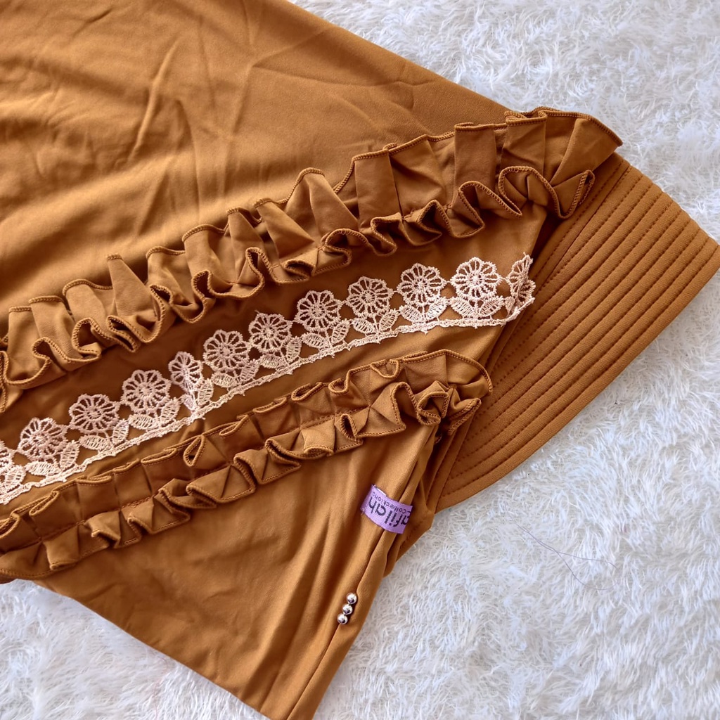 Jilbab Instan Rempel Gotik Prada Premium/Hijab Harian Rempel Depan Jersey Super Premium Daura-Coklat plitur