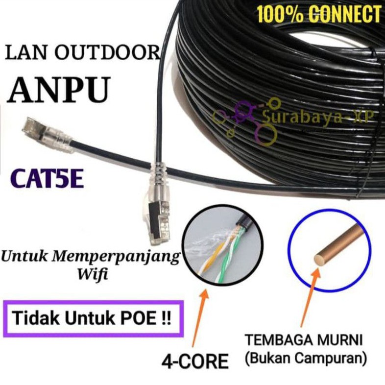 Kabel LAN Outdoor 40 Meter CAT5E Tembaga Murni 40 M 40M UTP STP FTP Merk ANPU