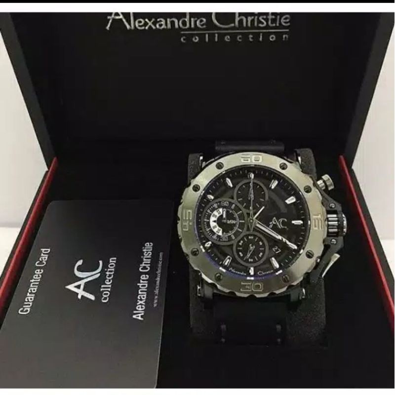 Alexandre Christie black kulit original jam tangan pria