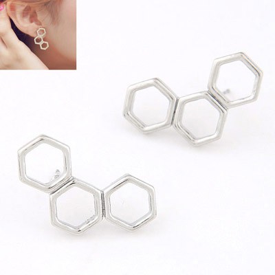 LRC Anting Tusuk Hip Hop Color Hexagonal Shape Decorated