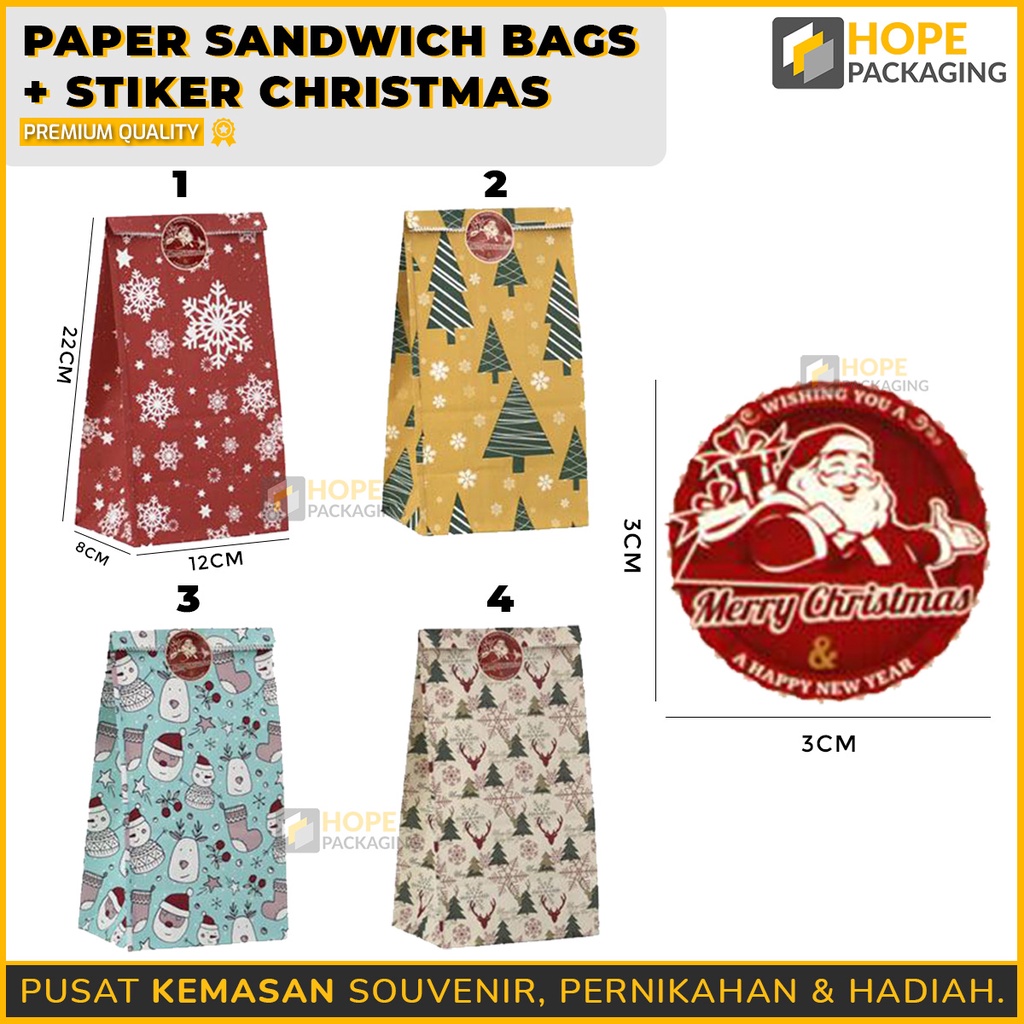 [ISI 5 pcs] Paper Bag Hadiah Natal + Sticker 24 x 13 x 8 cm Kemasan Kertas Bermotif Lucu Kantong Hadiah paperbag