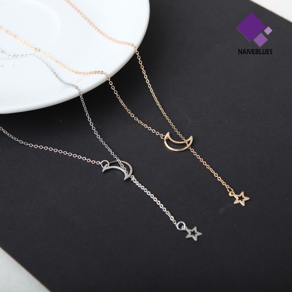 Kalung Choker Liontin Bulan Bintang Model Simple Untuk Wanita