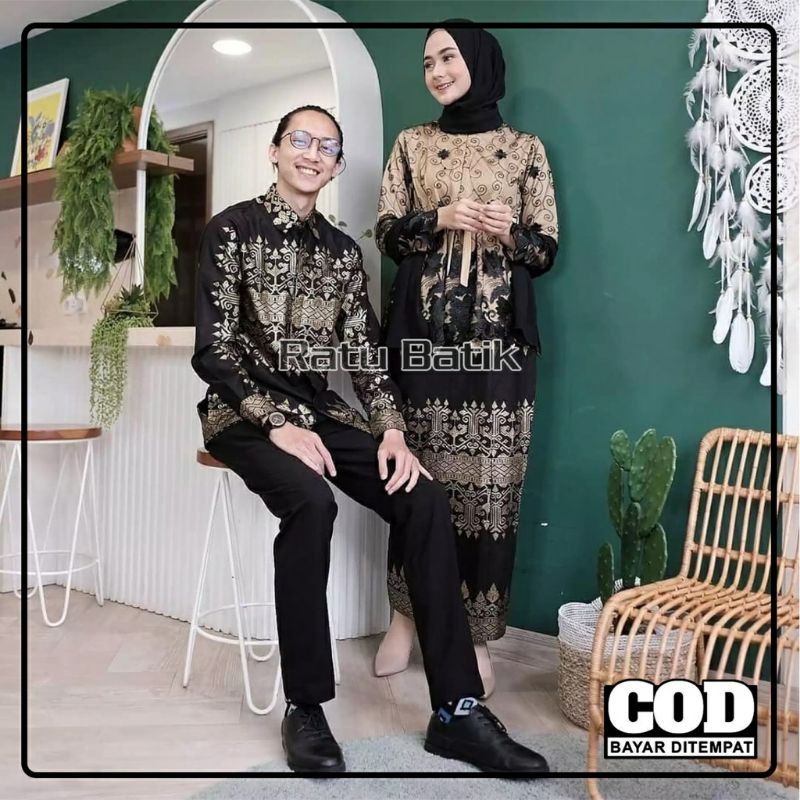 SETT COUPLE KEBAYA BATIK DESIANA BLACK GOLD MODERN KEBAYA WISUDA LAMARAN TUNANGAN KEREN TERBARU NIKAHAN | BATIK COUPLE TUNIK BROKAT LENGAN PANJANG