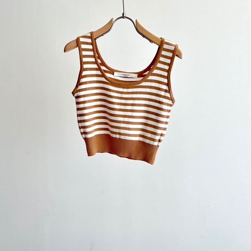 Atasan Tanktop rajut Crop wanita Salur pendek | Atasan Tank top crop salur terbaru