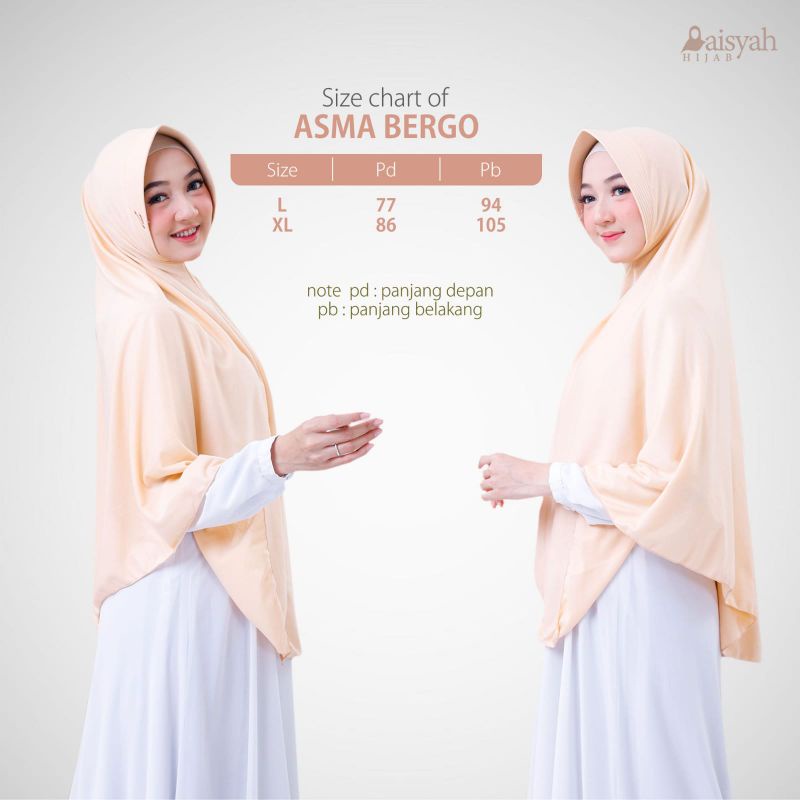 Bergo/hijab/khimar basic Asma pet antem size L, XL, XXL bahan kaos PE adem dan nyaman