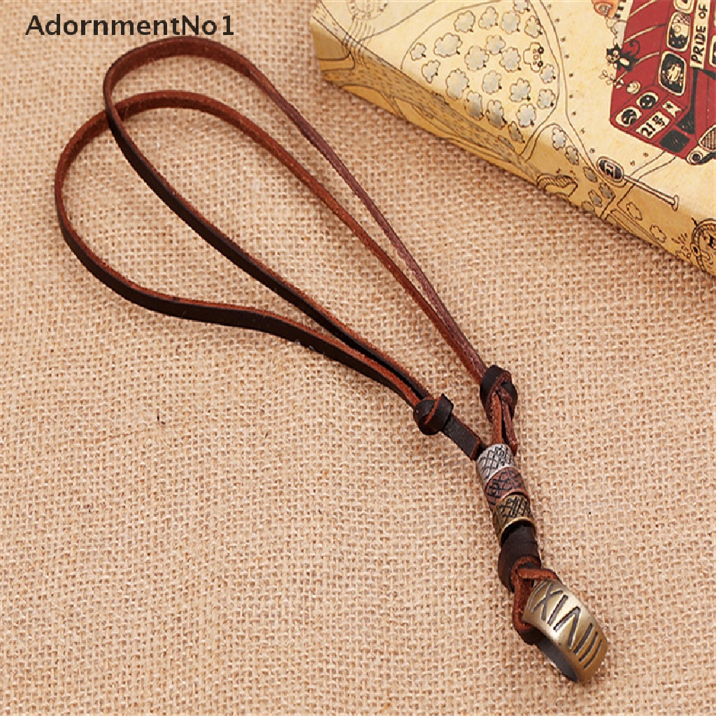 (AdornmentNo1) Kalung Tali Kulit Imitasi Adjustable Dengan Liontin Gaya Vintage Untuk Pria