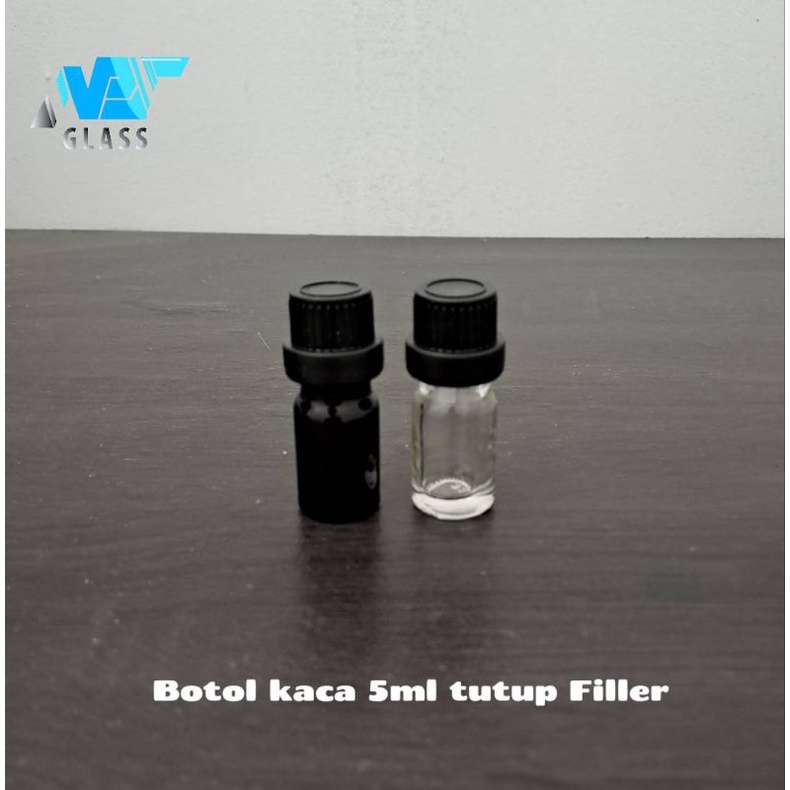 botol kaca 5ml tutup filler hitam / Botol Essential Oil 5ml