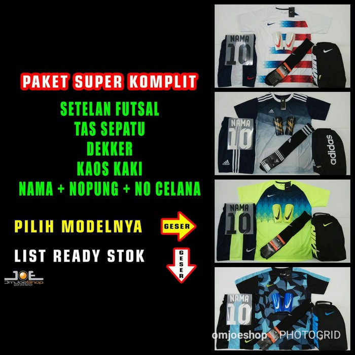 Paket Super Komplit Setelan Baju Futsal Bola Nike Adidas Puma