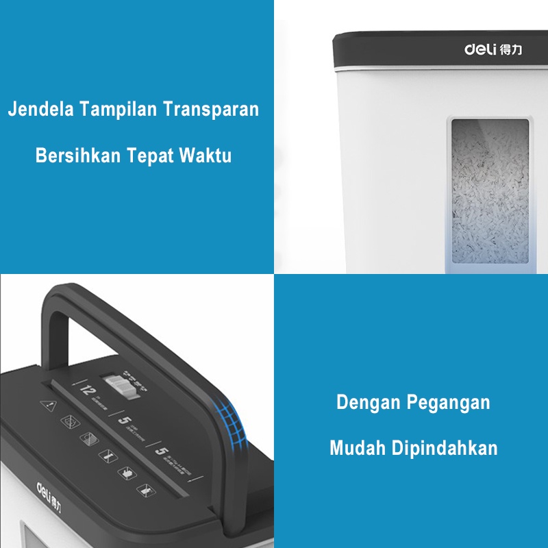 Deli Mesin Penghancur Kertas Elektrik 1 Tahun Umpan Otomatis Alat Penghancur Kertas Cakram Kartu Pisau Baja Nitrida 12L A4 5 Lembar Penghancur Kertas Paper Shredder