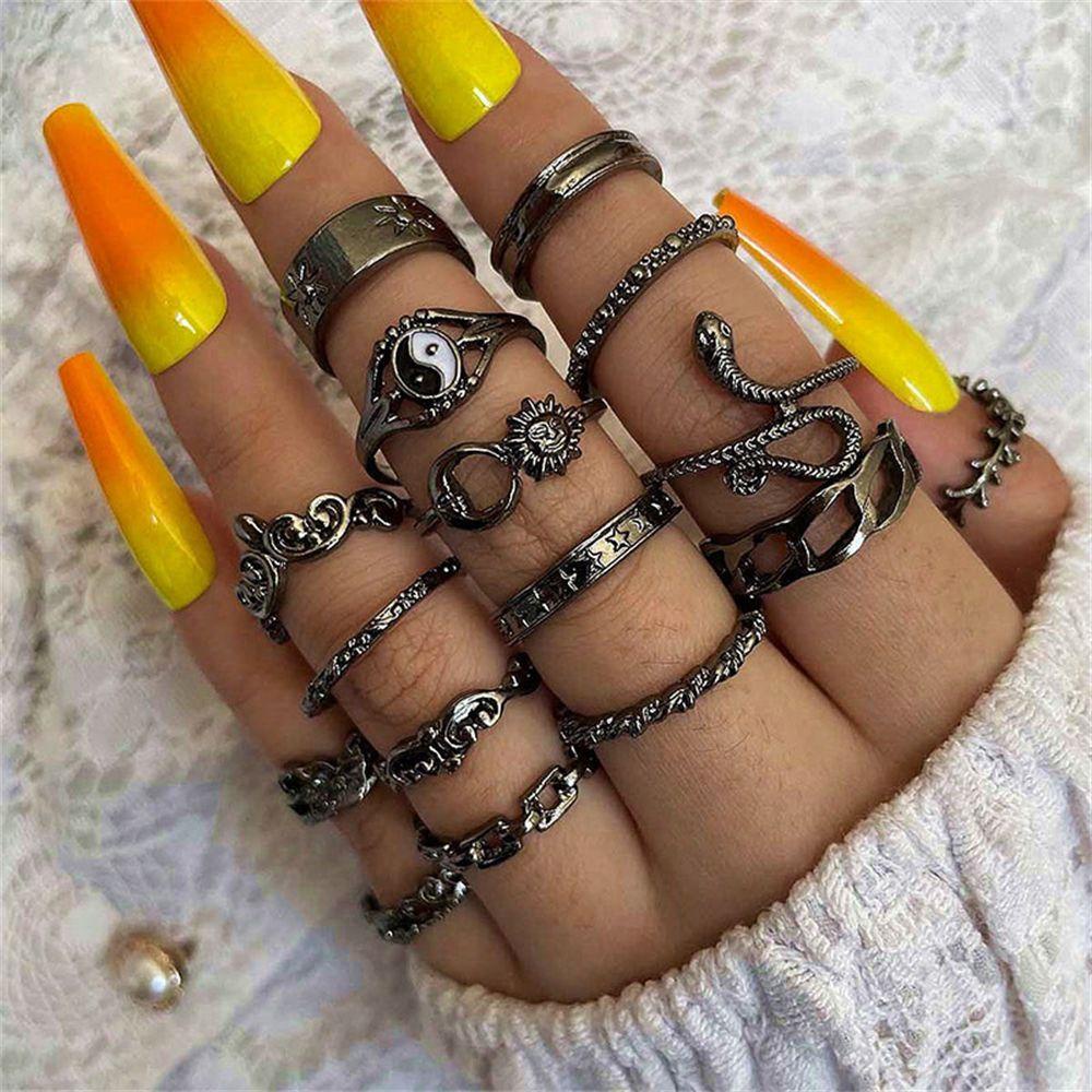 16pcs / Set Cincin Gaya Rock Punk Boho Gothic Untuk Wanita