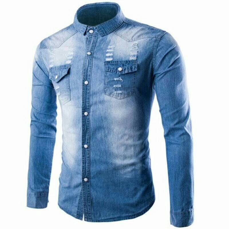 Promo Fashion Pria Pendek Laki Levis Lepis Hem Panjang Kondangan Murah S M L Xl Kemeja Korea Kantor 