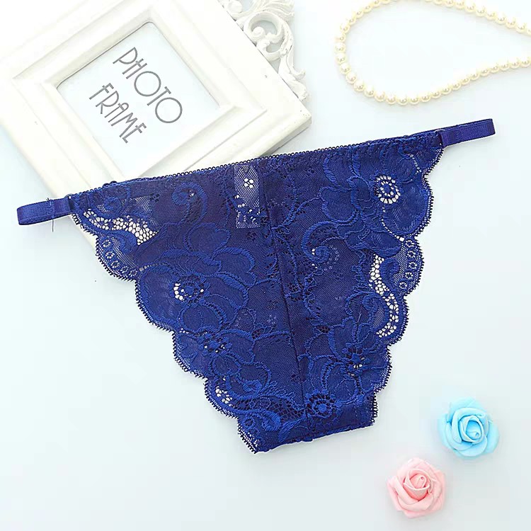 Celana Dalam Wanita Celana pola bunga Transparan thong C078-Navy