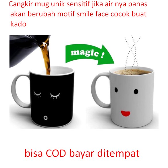 Cangkir mug unik sensitif jika air nya panas akan berubah motif smile face cocok buat kado