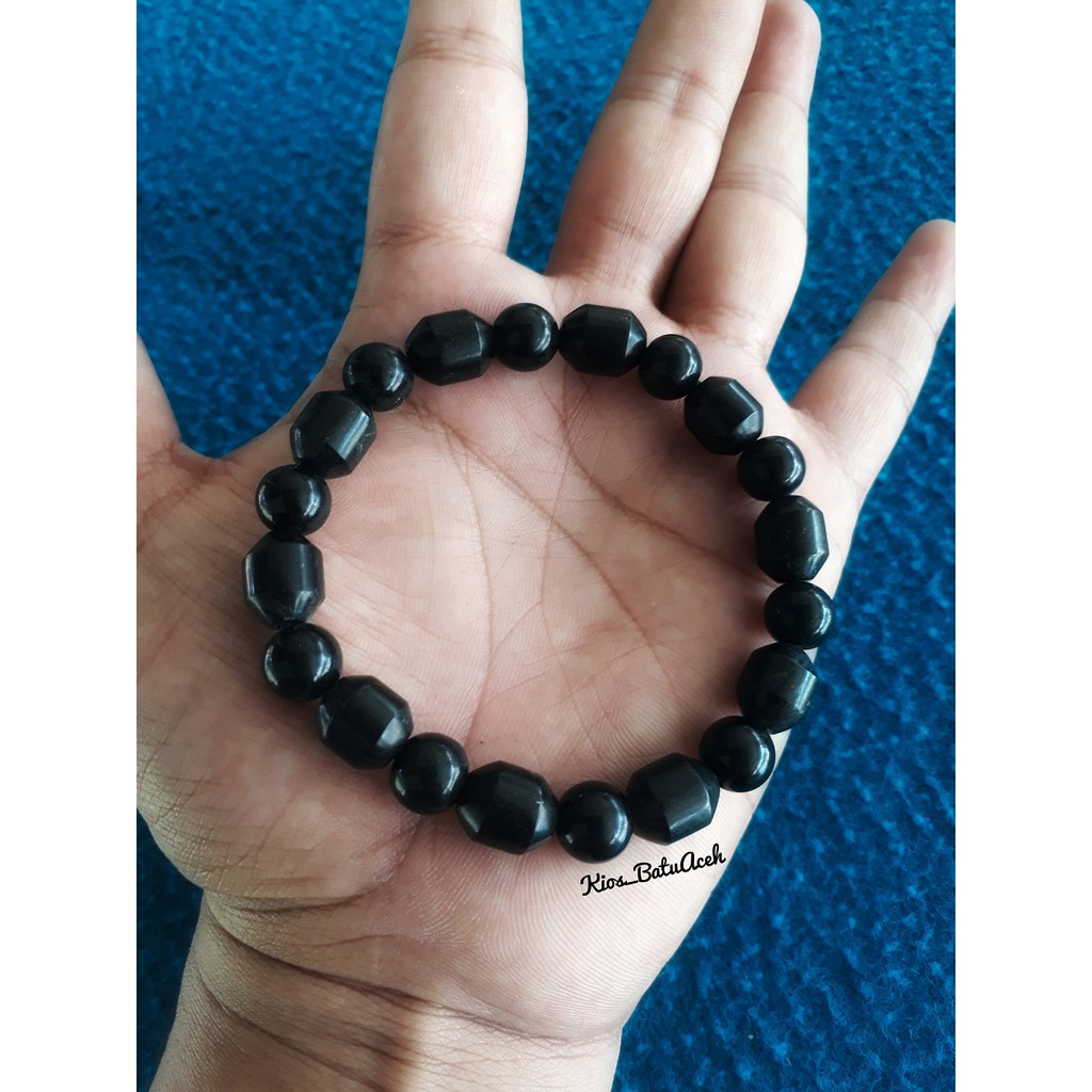 Gelang Giok Batu Black Jade Asli Aceh Cutting Kombinasi Bulat