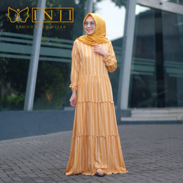 LORA Dress by inji Original/gamis inji terbaru/gamis inji termurah