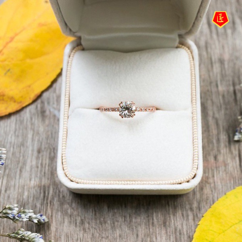 [Ready Stock]Inlaid Diamond Rose Gold Ring Fashion Temperament