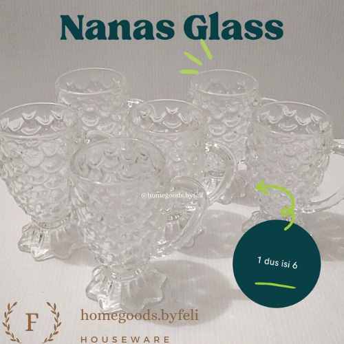 GLASS MUG CAFE GELAS KACA MOTIF NENAS GELAS CANTIK