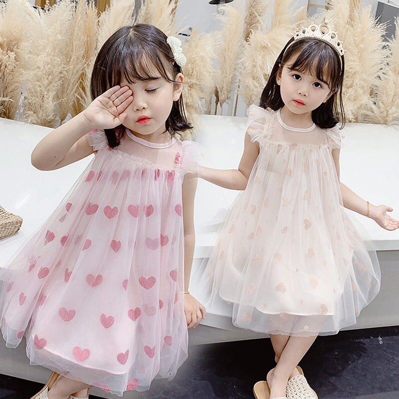 golden heart tutu dress / dress princess anak bayi / gaun pesta baby tile tule pink biru putih-5