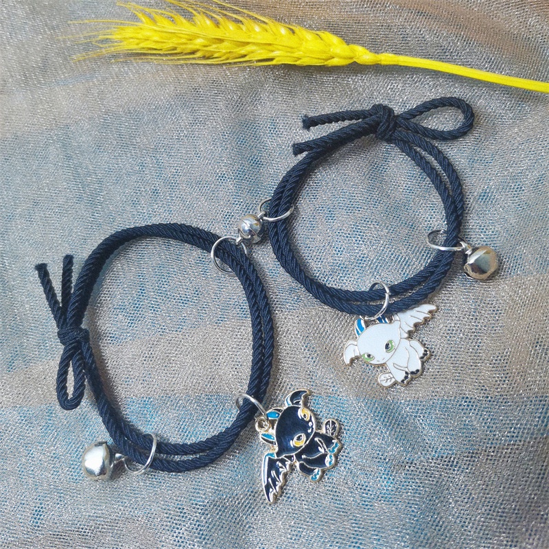 2 Pcs Fashion Magnet Gelang Hitam Dan Putih Toothless Beberapa Gelang Wanita Pria Pasangan Hadiah Perhiasan Aksesoris - PD