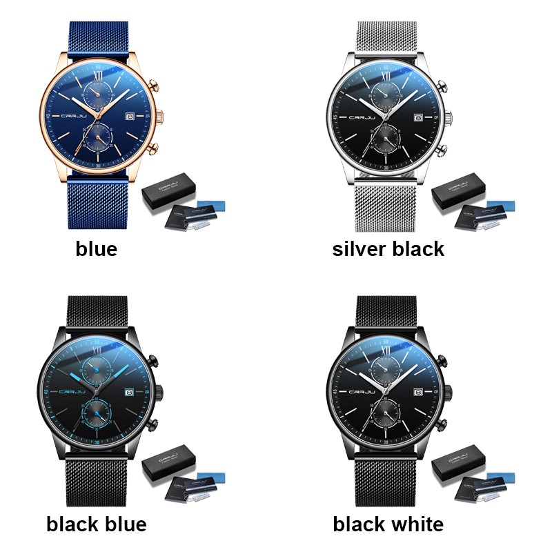CRRJU Jam Tangan Pria Kemewahan Tertinggi Sport Chrono Jam Fashion Besi Tahan Karat Anti Air Jam Tangan Men Watch