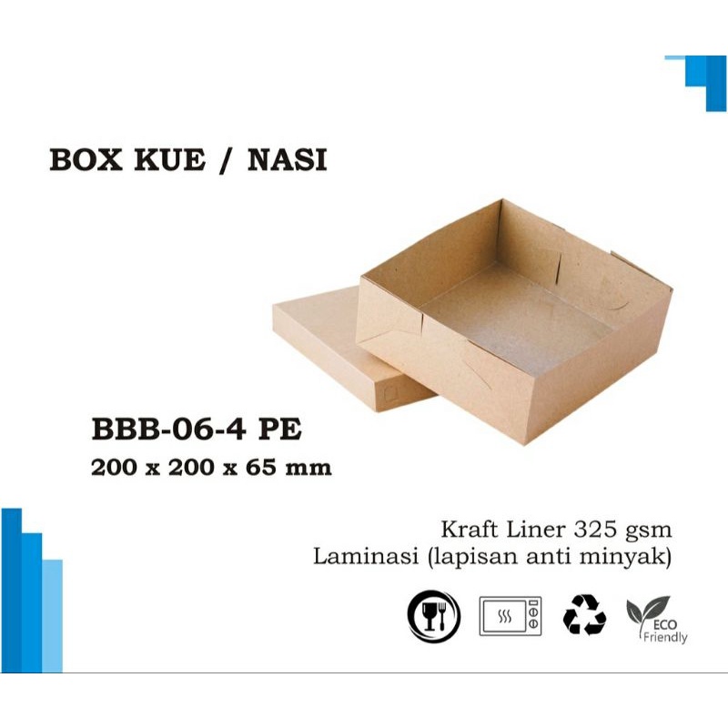 

(isi 5pcs)BOX KARDUS KOTAK MAKANAN KUE NASI ROTI SNACK 20x20x6,5 cm KRAFT 325 gsm